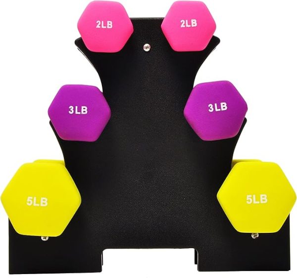 Neoprene Dumbbell Hand Weights, Anti-Slip, Anti-roll, Hex Shape Colorful, Pair or Set with Stand - Image 3