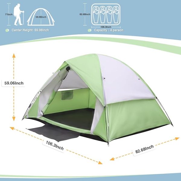 Tent for Camping,4 Person Dome Camping Tent with Removable Rainfly,Waterproof & Windproof Tent Double Layer Tents for Camping,Easy Setup Tent for Hiking Backpacking Picnic Backyard - Image 3
