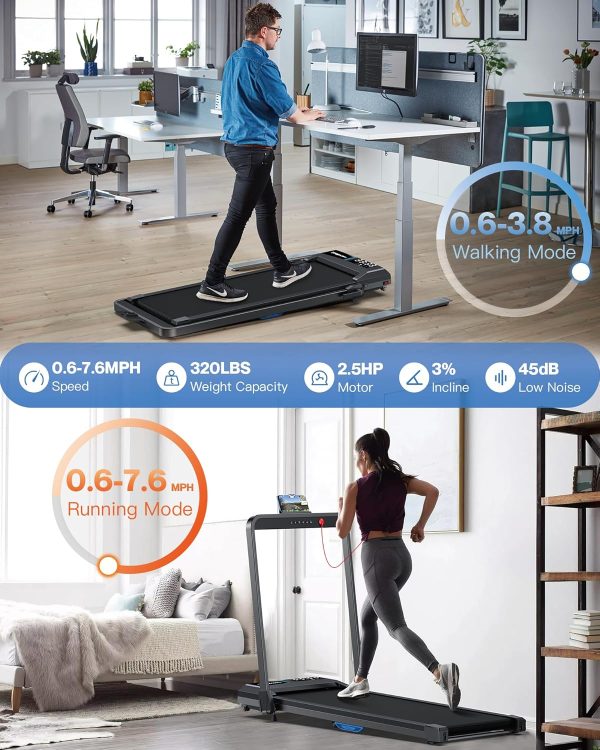 Under Desk Walking Pad Treadmill: Incline Voice Controlled Smart Treadmill 320 lbs Capacity for Home Office Use, Compatible with KINOMAP WELLFIT App - Image 2