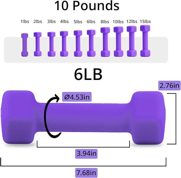 Portzon Weights Dumbbells 10 Colors Options Compatible with Set of 2 Neoprene Dumbbells Set,1-15 LB, Anti-Slip, Anti-roll, Hex Shape - Image 3